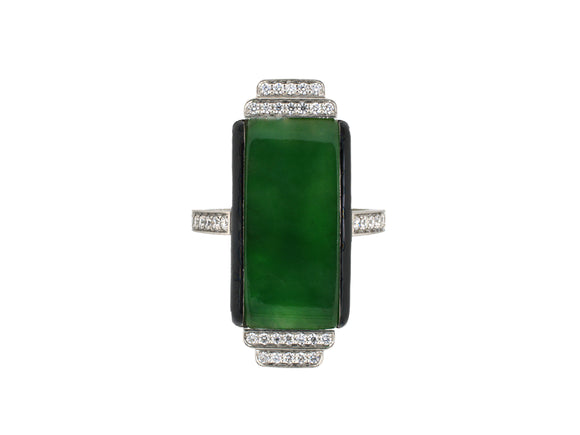 902335 - Platinum Gold GIA Jadeite Diamond Black Enamel Dinner Ring