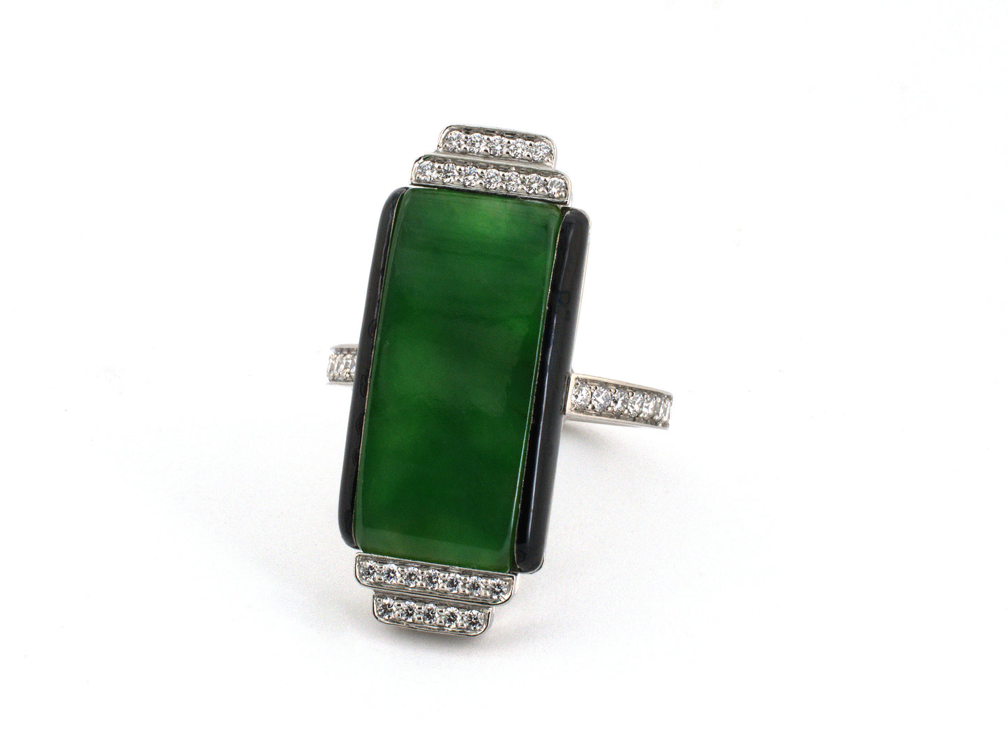902335 - Platinum Gold GIA Jadeite Diamond Black Enamel Dinner Ring