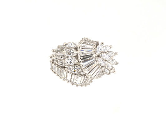 902337 - Circa 1950 Platinum Diamond Tiered Ribbon Cocktail Ring