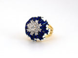 902338 - Circa 1970 Gold Diamond Blue & White Floral Enamel Tiered Cocktail Ring