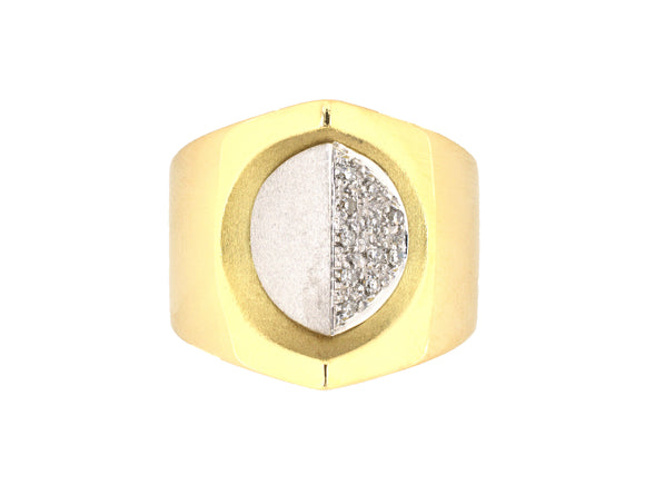 902339 - Gold Diamond Triangular Center Ornament 1/2 Circle Cocktail Ring
