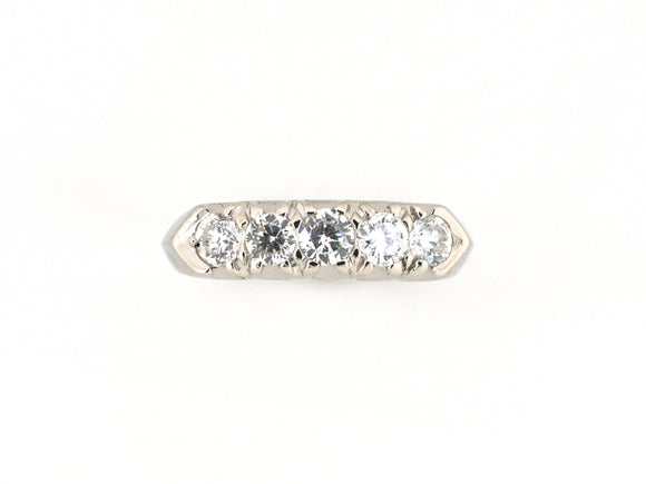 902344 - Circa 1950 Platinum Diamond 5-Stone Fishtail Wedding-Band Ring
