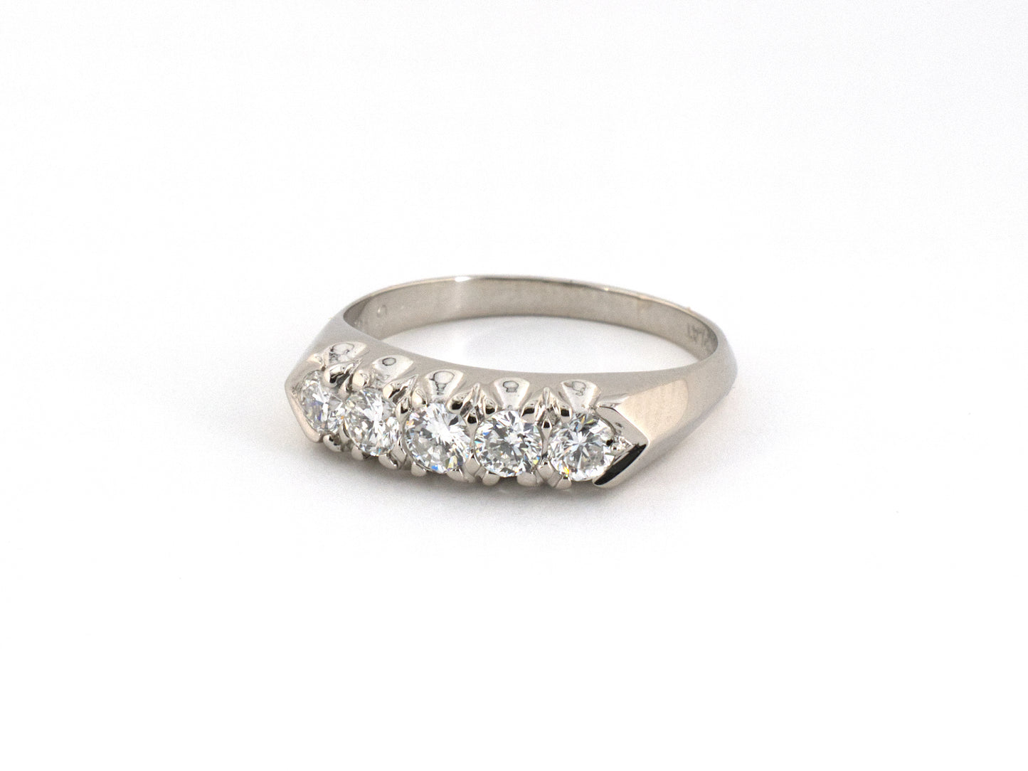 902344 - Circa 1950 Platinum Diamond 5-Stone Fishtail Wedding-Band Ring