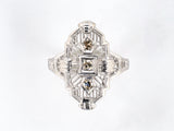 902345 - 18K Wg Diamond Stamped Filigree 3-Stone Art Deco Dinner Ring Size 5 L Vs