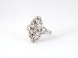902345 - 18K Wg Diamond Stamped Filigree 3-Stone Art Deco Dinner Ring Size 5 L Vs