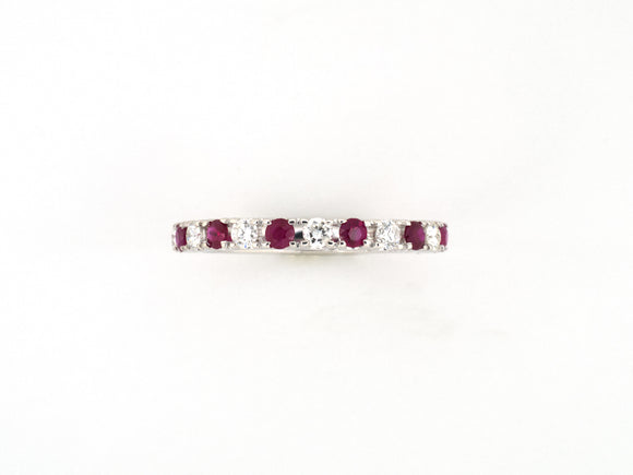 902346 - Gold Diamond Ruby 3/4 Round Alternating Fishtail Wedding-Band Ring