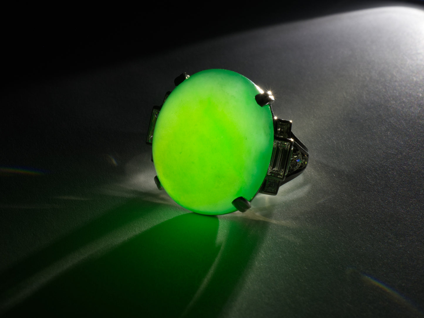 902347 - Circa 1930 Tiffany Art Deco Platinum Burma Jadeite Diamond Ring