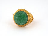 902349 - Gold Carved Circular Jadeite Floral Flower Ring