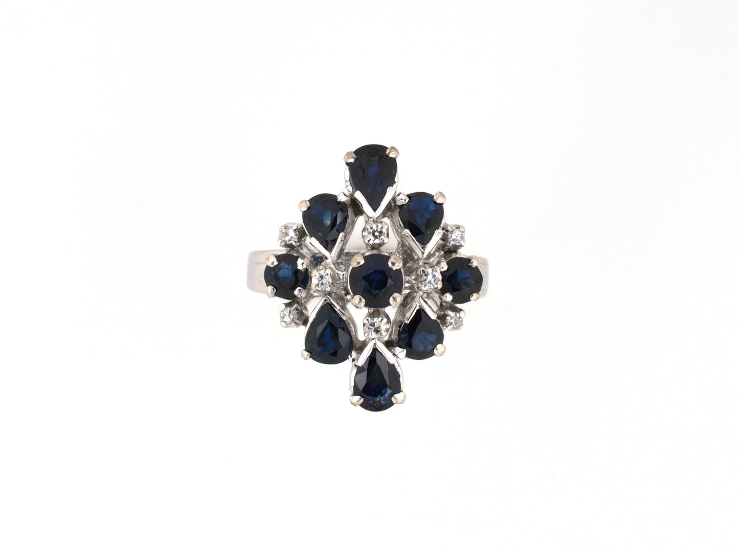902350 - Gold Sapphire Diamond Tiered Geometric Cluster Ring