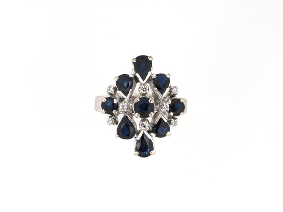 902350 - Gold Sapphire Diamond Tiered Geometric Cluster Ring