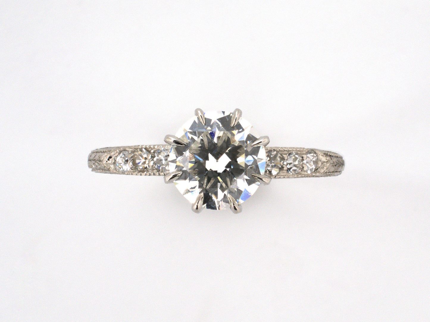 902352 - Art Deco Black Starr & Frost Platinum GIA Diamond Carved Engagement Ring
