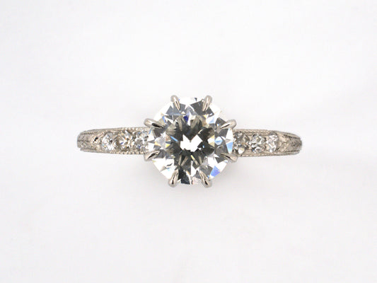 902352 - Art Deco Black Starr & Frost Platinum GIA Diamond Carved Engagement Ring