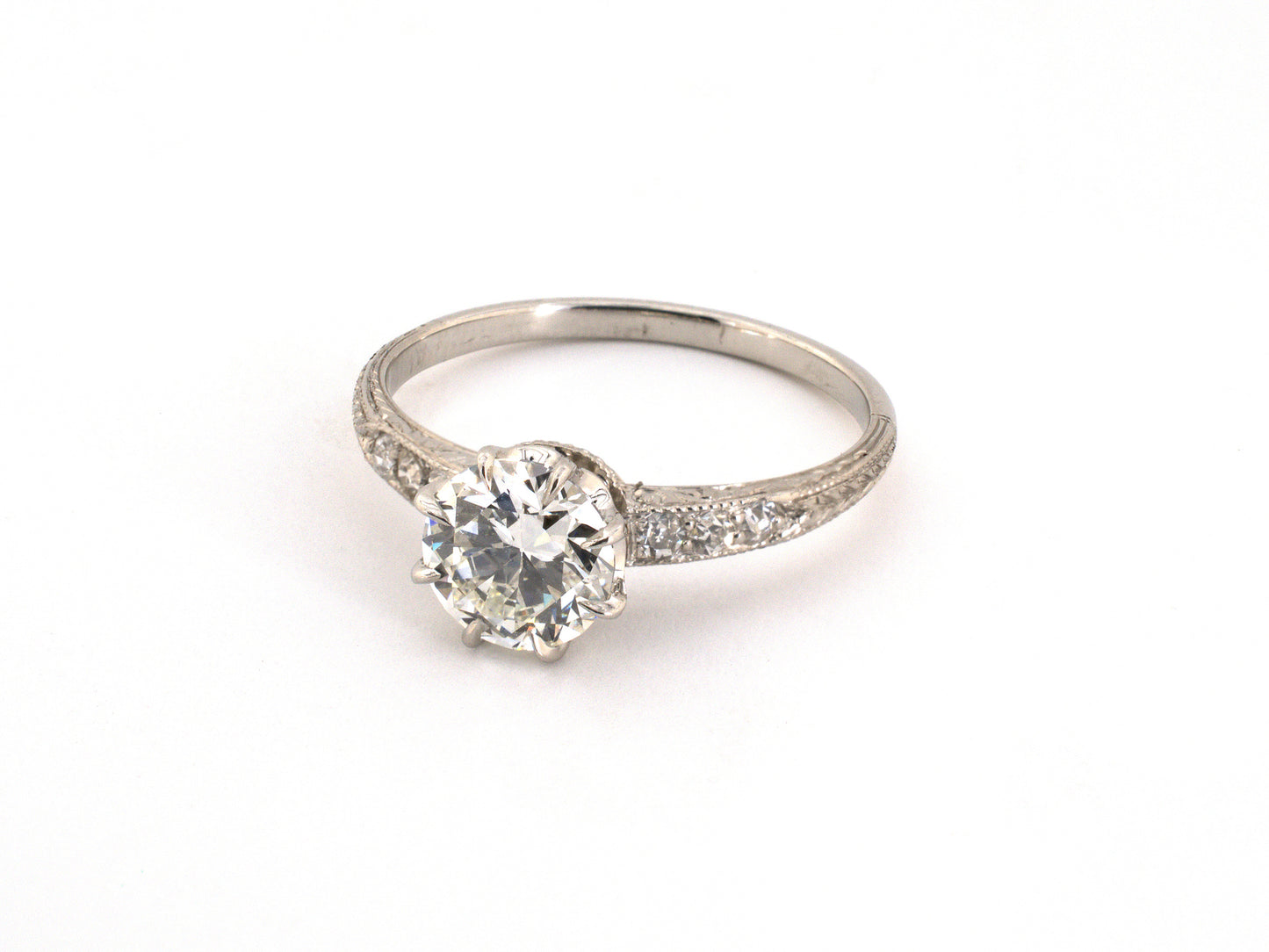902352 - Art Deco Black Starr & Frost Platinum GIA Diamond Carved Engagement Ring
