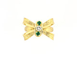 902353 - Circa 1960s Gold Emerald Diamond Carved Bow 3-Stone Ring