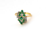 902354 - Circa 1980s Gold Emerald Diamond Tiered Cluster Cocktail Ring
