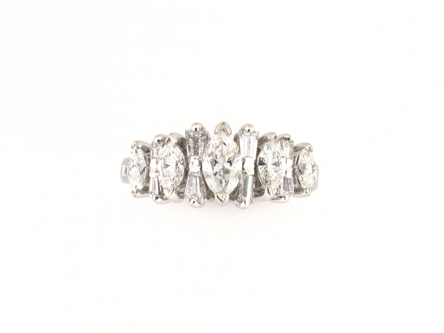 902356 - Gold Diamond 5-Stone Alternating Tapered Baguette & Marquise Wedding-Band Ring