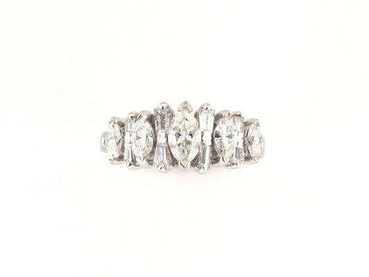 902356 - Gold Diamond 5-Stone Alternating Tapered Baguette & Marquise Wedding-Band Ring