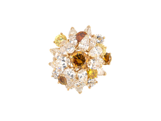902359 - Circa 1969 Oscar Heyman Gold GIA Fancy Diamond Tiered Cluster Cocktail Ring
