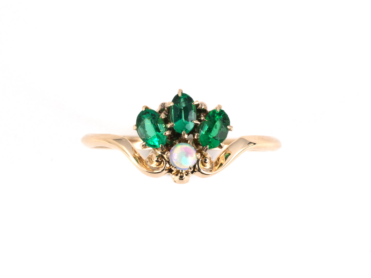 902361 - SOLD - Victorian Gold Emerald Opal Crown Ring