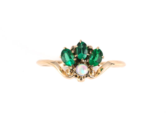 902361 - SOLD - Victorian Gold Emerald Opal Crown Ring