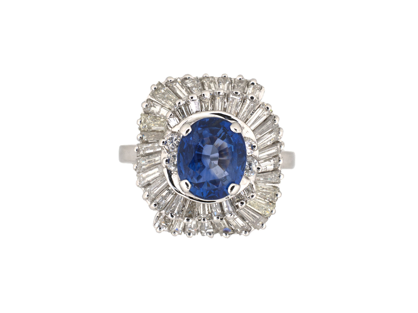 902362 - Gold Sapphire Diamond Tiered Cluster Ballerina By Pass Ring
