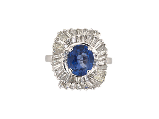 902362 - Gold Sapphire Diamond Tiered Cluster Ballerina By Pass Ring