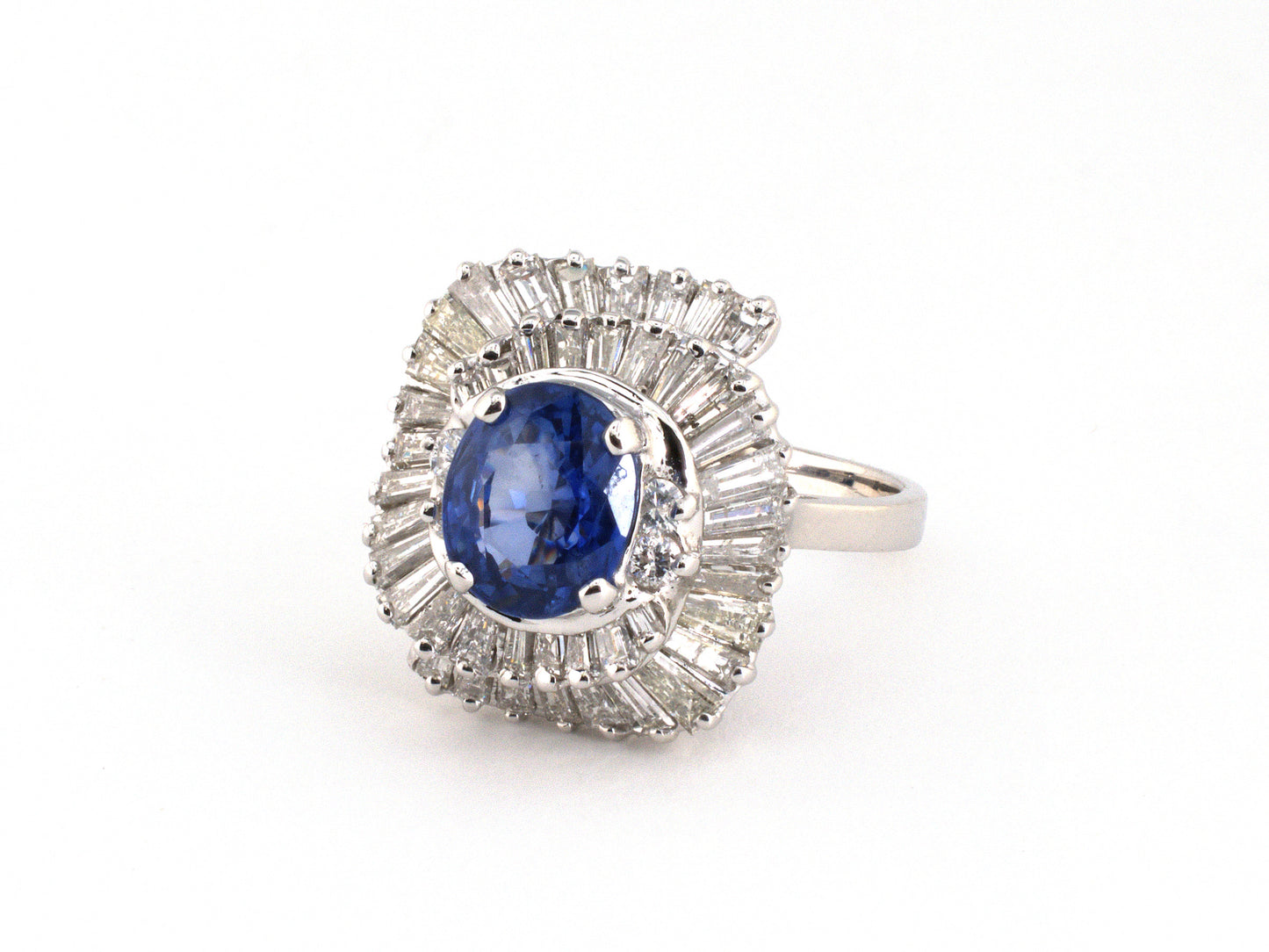 902362 - Gold Sapphire Diamond Tiered Cluster Ballerina By Pass Ring