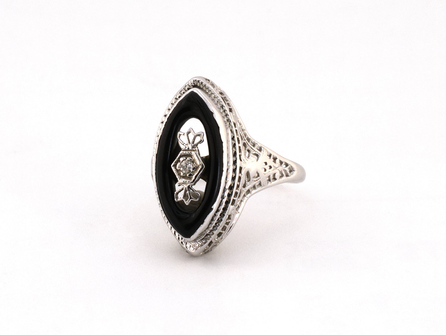 902366               - Art Deco Gold Diamond Onyx Dinner Ring