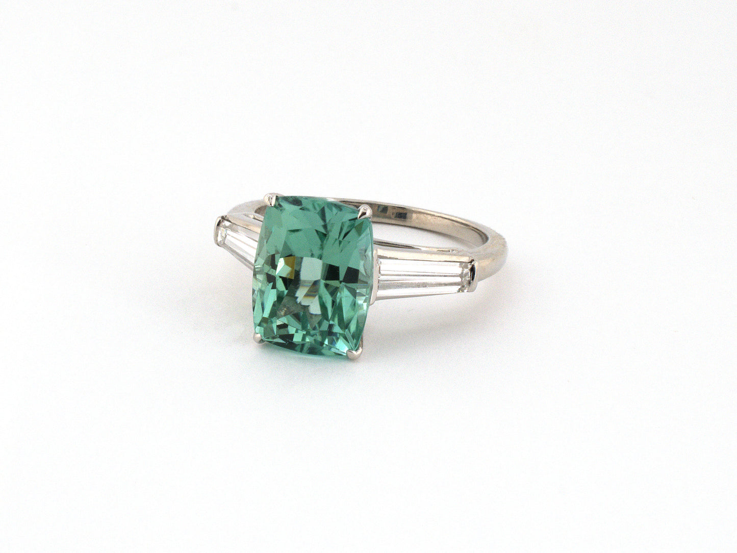902378 - Platinum Tourmaline Diamond Tapered Baguette Engagement Style Ring