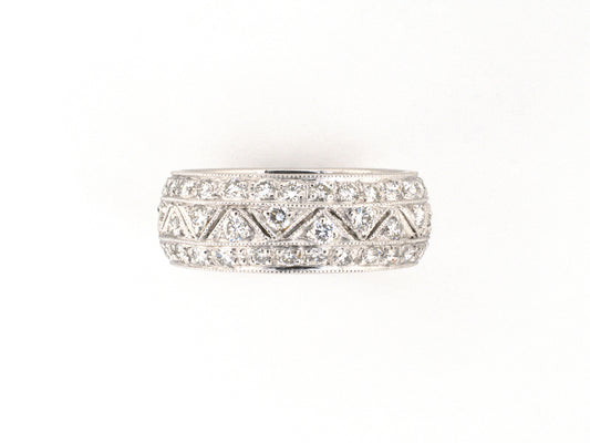 902379 - Platinum Diamond 3-Row Triangular Airline Center Section Wedding-Band Ring