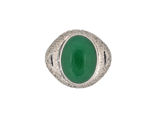 902380 - Gold GIA Jadeite Diamond Textured Finish Gents Ring