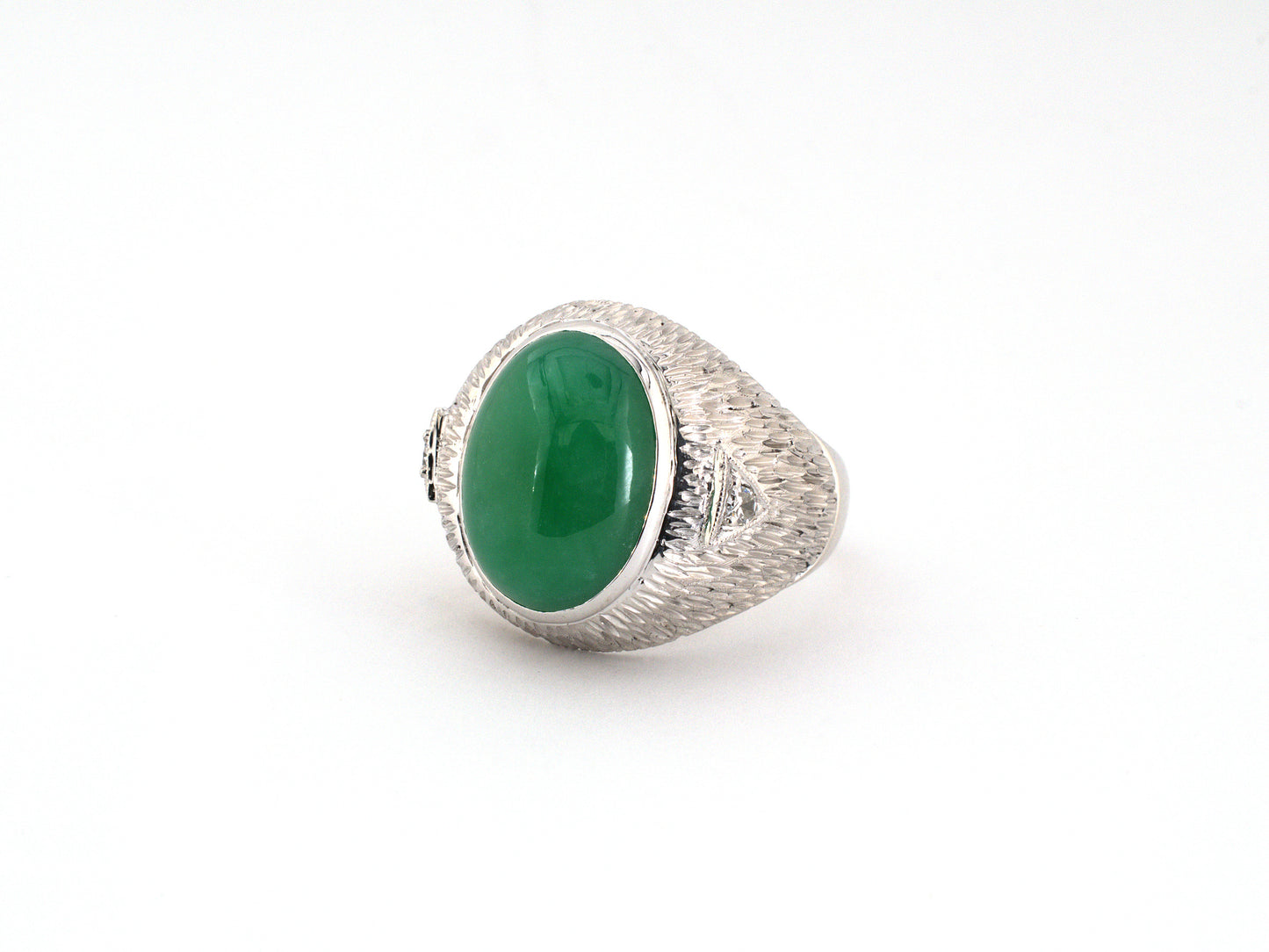 902380 - Gold GIA Jadeite Diamond Textured Finish Gents Ring