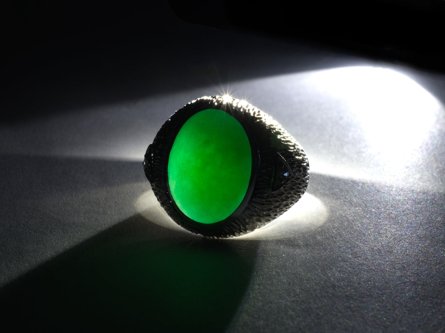 902380 - Gold GIA Jadeite Diamond Textured Finish Gents Ring