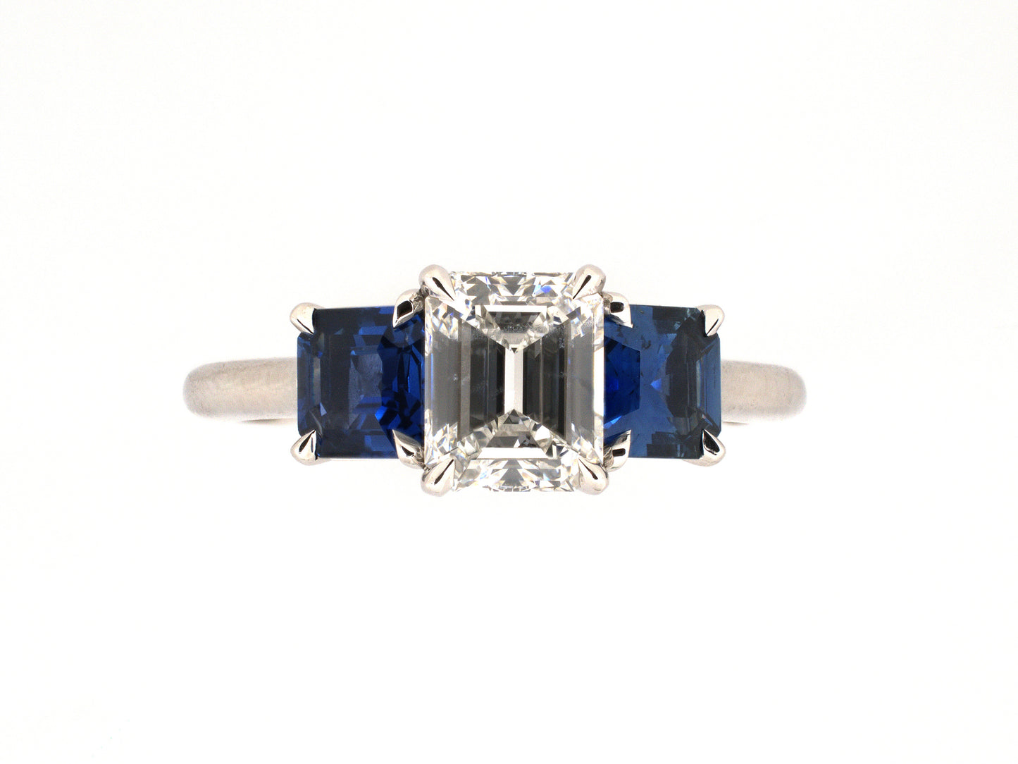 902381 - Platinum GIA Diamond Sapphire 3-Stone Engagement Ring