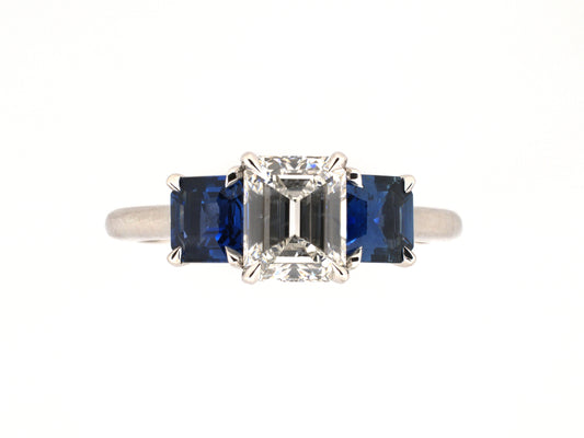 902381 - Platinum GIA Diamond Sapphire 3-Stone Engagement Ring