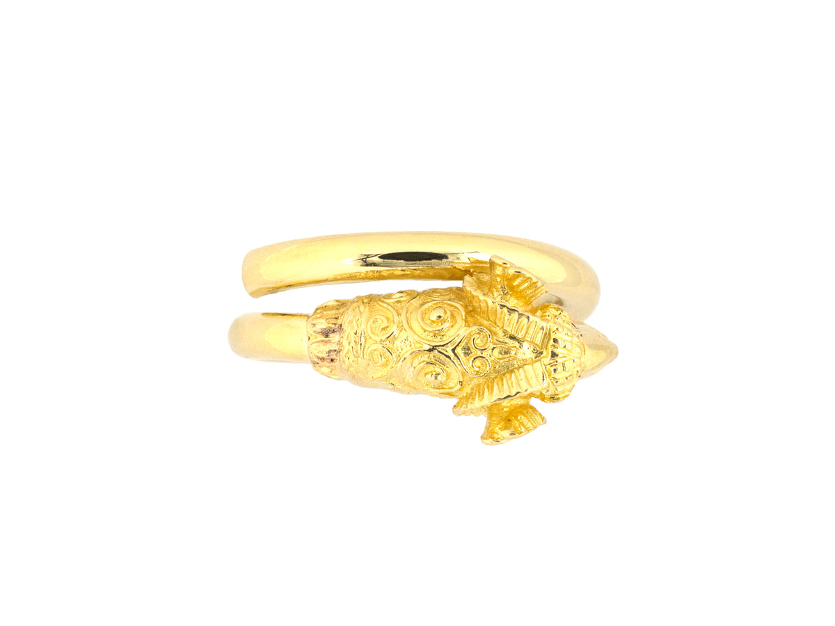 902383 - Gold Rams Head Hollow Tubular Shank By-Pass Ring