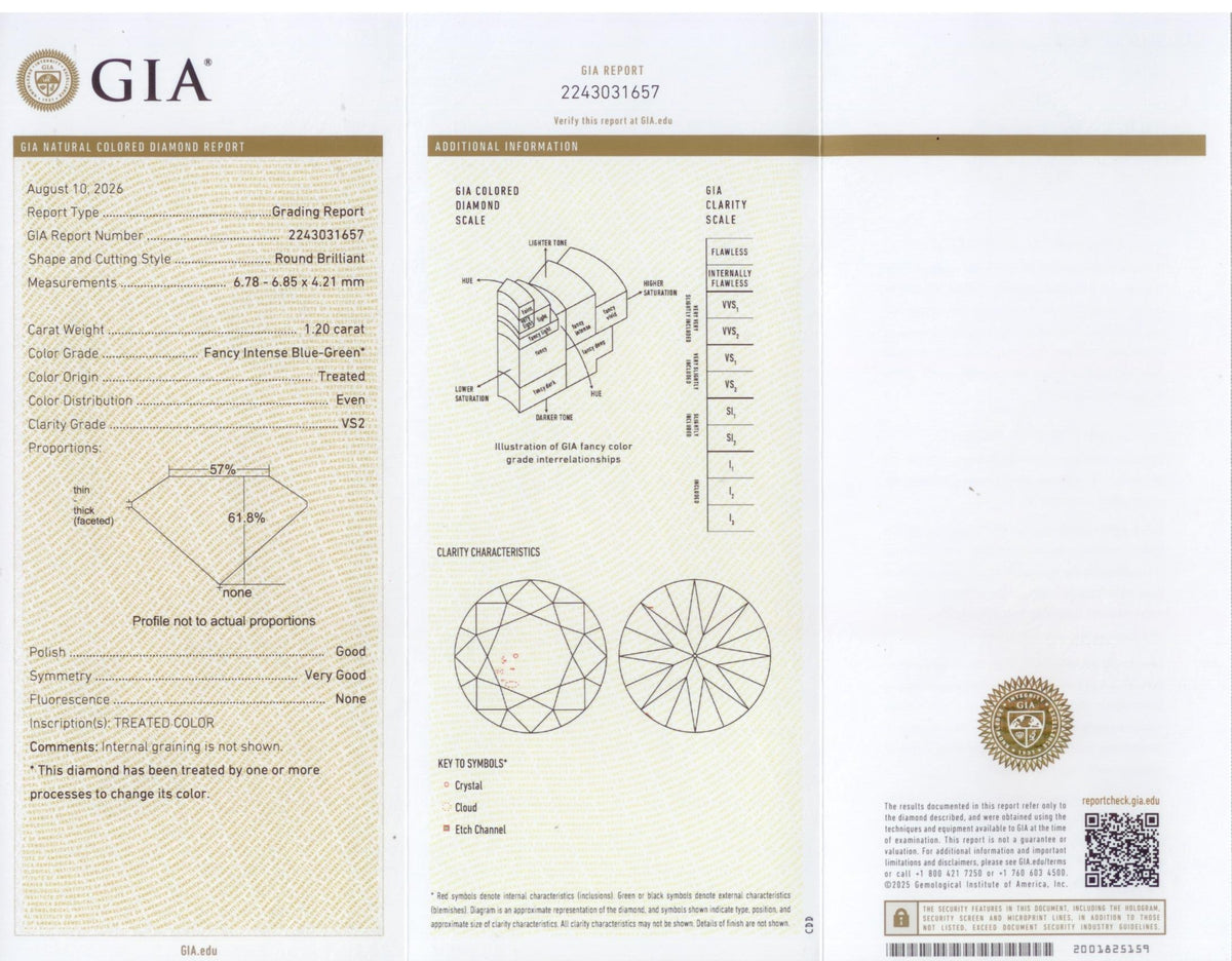 902385 - Platinum Gold GIA Treated Intense Blue-Green Diamond 3-Stone Ring