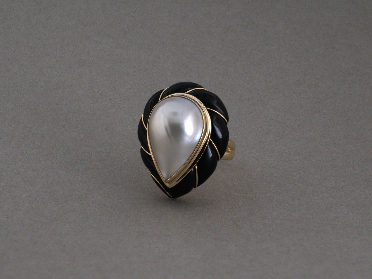 902388 - Maz Gold Mabe Pearl Black Onyx Tiered Cocktail Ring