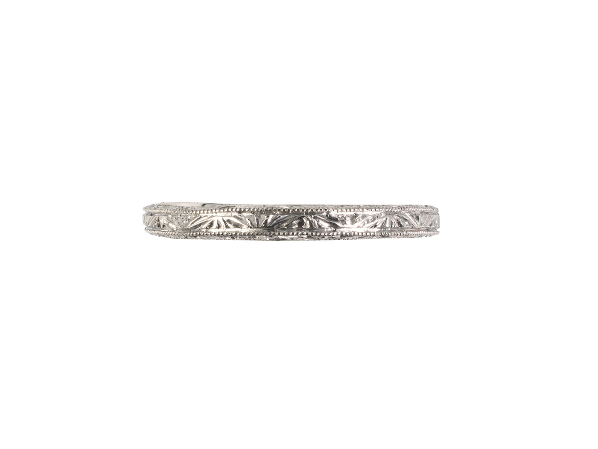 902389 - Platinum Carved Chased Millgrain Wedding-Band Ring