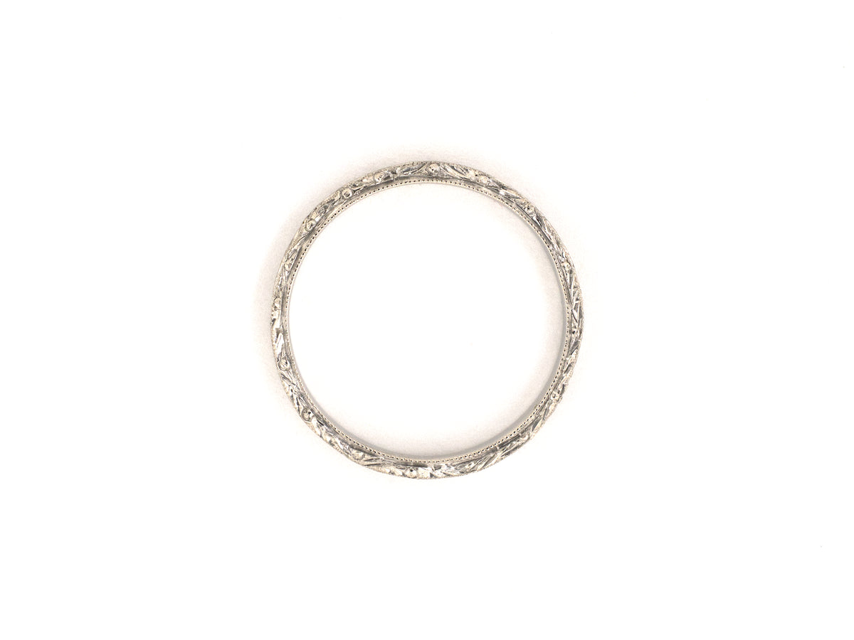 902392 - Platinum Carved Chased Millgrain Wedding-Band Ring