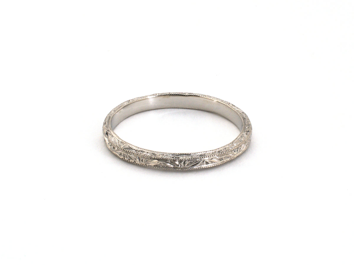 902392 - Platinum Carved Chased Millgrain Wedding-Band Ring