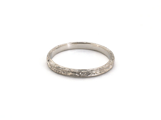 902393 - Platinum Carved Chased Millgrain Wedding-Band Ring