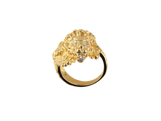 902400 - Circa 1970s Platinum Gold Diamond Carved Lion Ring
