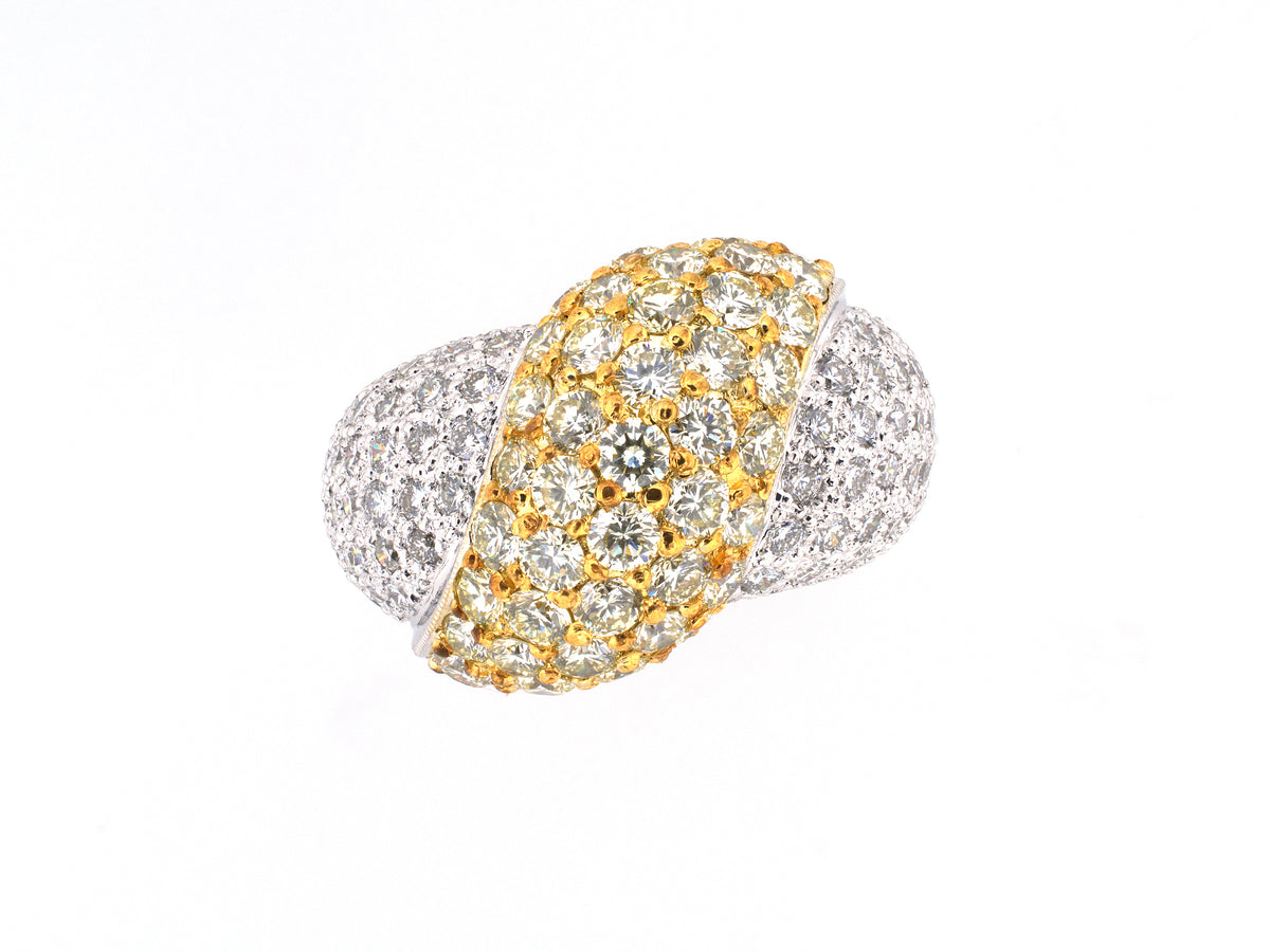 902414 - Circa 1980s Gold 2-Tone Pave Diamond Domed Bombe Ring