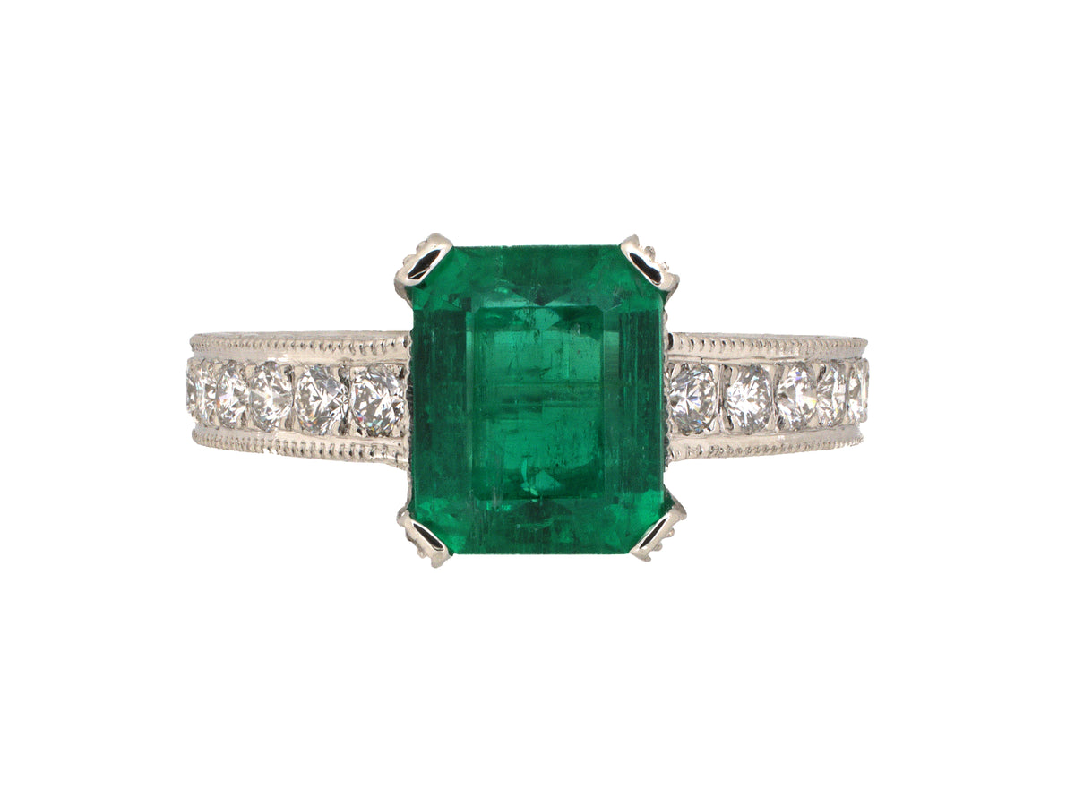 902416 - Platinum Emerald Diamond Chased Engagement Ring