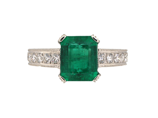 902416 - Platinum Emerald Diamond Chased Engagement Ring