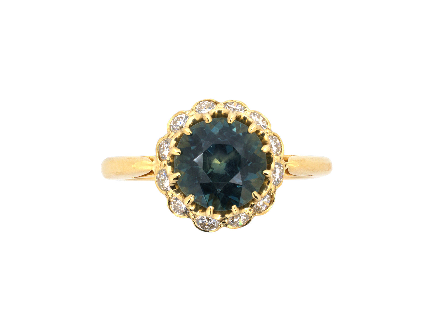 91047 - SOLD - Gold AGL Sapphire Diamond Scalloped Cluster Ring