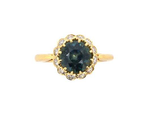 91047 - SOLD - Gold AGL Sapphire Diamond Scalloped Cluster Ring