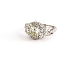91417 - Art Deco Platinum Diamond Filigree Chased 3-Stone Ring