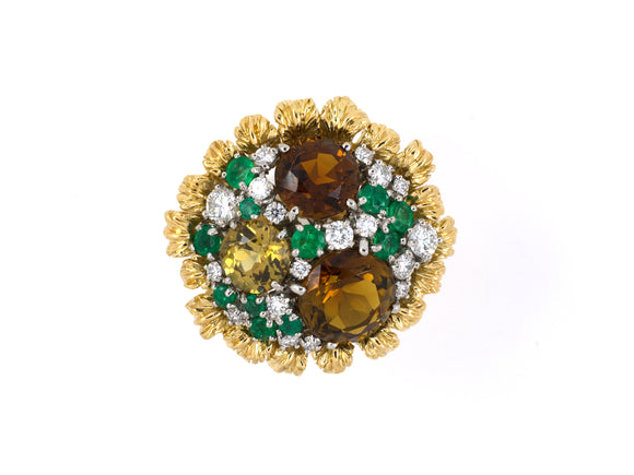 92818 - Circa 1960 McTeigue Platinum Gold Tourmaline Emerald Diamond Ring